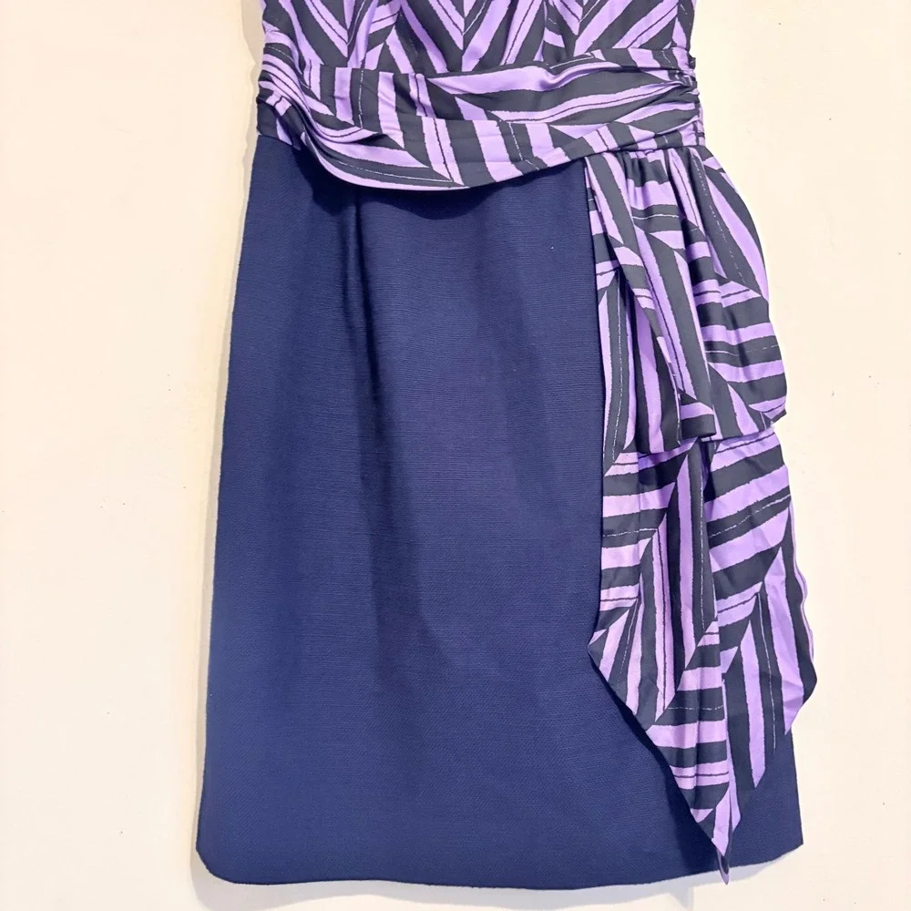 Milly Marcela Silk Purple Black Striped Sleeveless Sheath Dress Side Drape Sz 4 - Picture 7 of 15